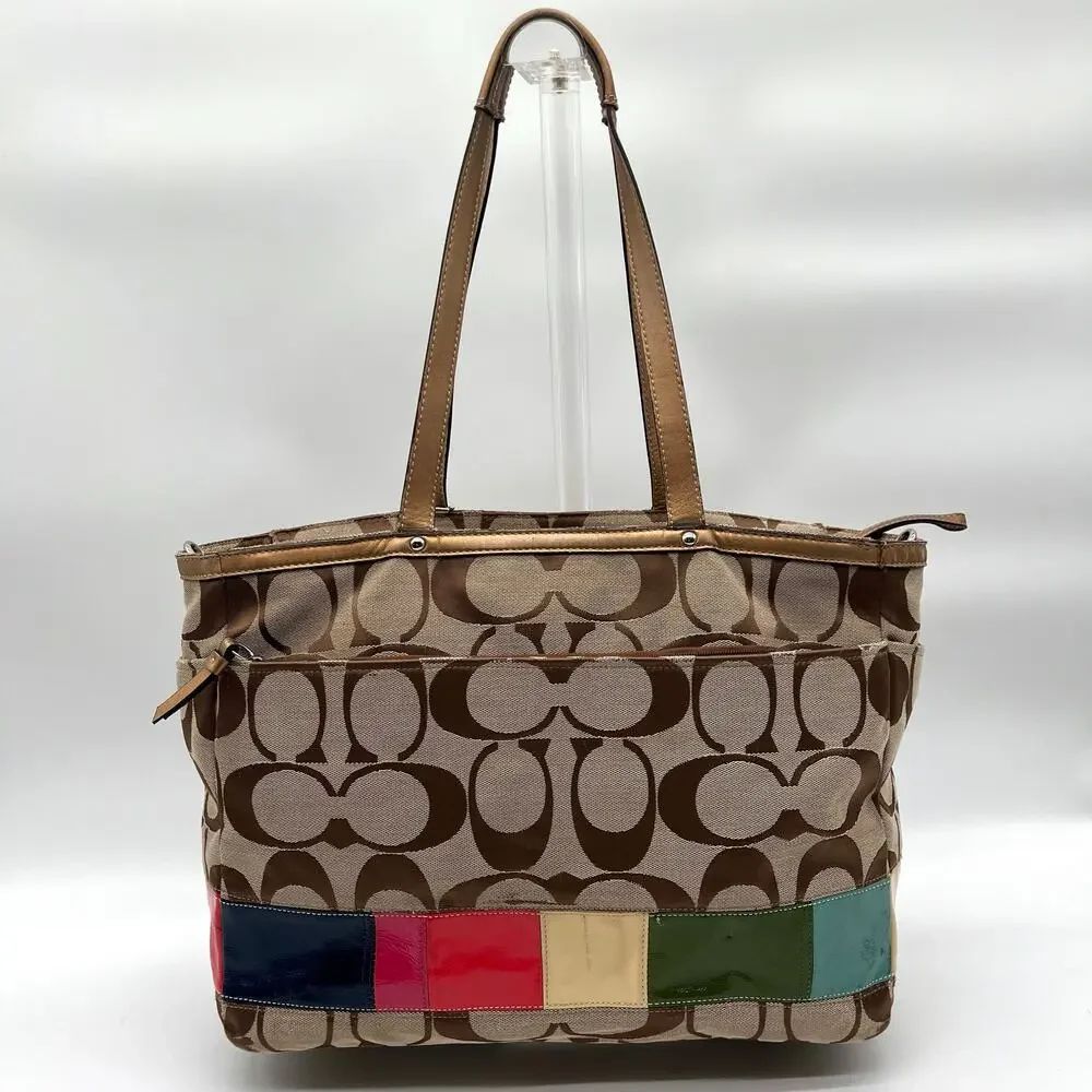 Coach Signature Brown and Tan Travel/Diaper Bag with Navy changing pad